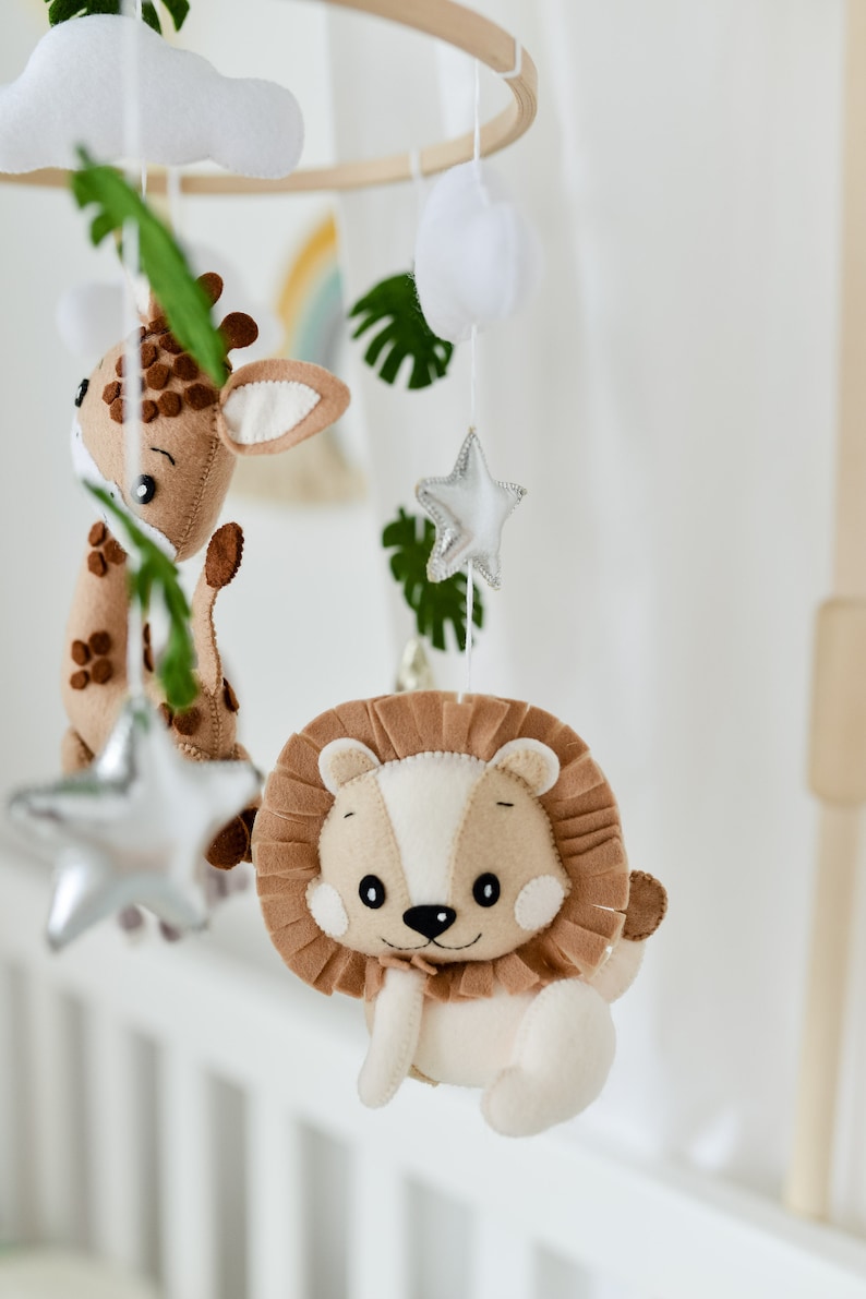 Baby mobile Safari Giraffe Lion nursery mobile Safari hanging crib mobile Monstera greenery Jungle animals mobile image 4