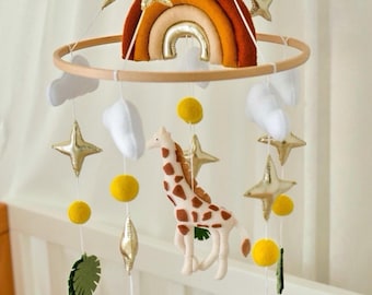 Baby mobile giraffe Jungle theme nursery mobile Zoo crib mobile Rainbow crib mobile