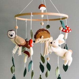 Forest baby mobile Fairytale woodland mobile Woodland theme nursery decor Felt handmade custom baby mobile Baby shower gift Newborn gift