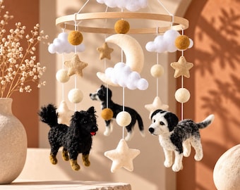 Wool Dog Baby Mobile from Photo, Personalized Felt Pet Portrait, Puppy Nursery Decor, Handmade Crib Hanging, Unique Keepsake for New Parents