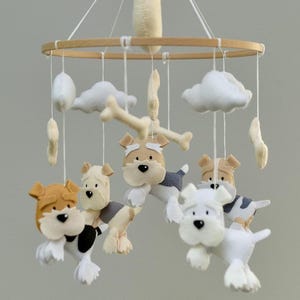 Dog baby mobile Custom felt handmade mobile Schnauzers nursery mobile Dog nursery decor Baby shower gift Newborn gift Neutral crib mobile