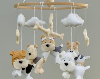 Mobile per cani e neonati Mobile personalizzato in feltro fatto a mano Mobile per cameretta Schnauzer Decorazione per cameretta cani Regalo per baby shower Regalo per neonato Mobile neutro per culla
