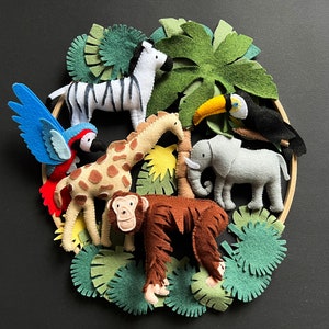 Safari nursery decor Jungle baby mobile Safari animal nursery decor Africa safari giraffe zebra Toucan exotic crib mobile Giraffe+ Monkey