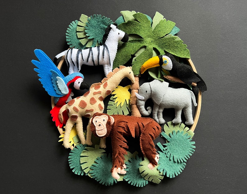 Safari nursery decor Jungle baby mobile Safari animal nursery decor Africa safari giraffe zebra Toucan exotic crib mobile Giraffe+ Monkey