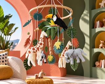 Tropical Animals Crib Mobile, Unique Baby Shower Gift, Safari Wildlife Crib Hanging, Jungle Nursery Decor, Exotic Animals Room Accessories