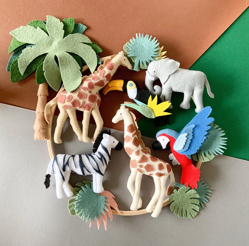 Tropical baby mobile Safari nursery mobile Crib hanging mobile Jungle baby shower gift 2 Giraffes