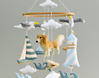 Custom dog baby mobile Nautical nursery mobile Baby shower gift