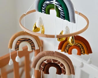 Boho baby mobile Rainbow crib mobile Jungle theme nursery decor Baby shower gift