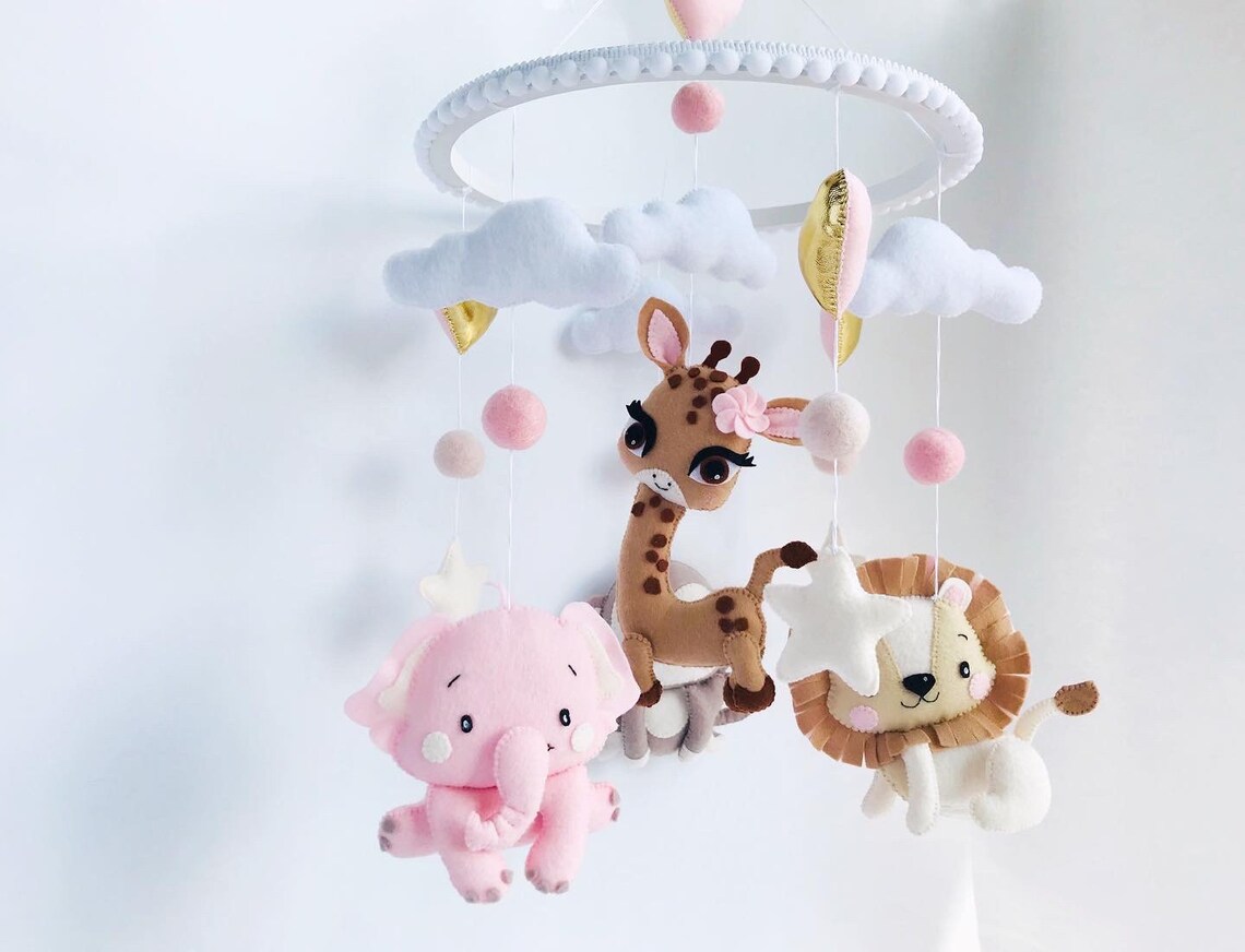 Safari giraffe mobile Felt baby mobile Jungle crib mobile Etsy