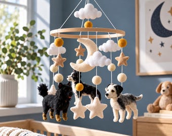 Custom Dog Baby Mobile from Photo, Handmade Felt Puppy Crib Decor, Personalized Pet Replicas, Wool Crib Hanging, Dog Lover Nursery Gift