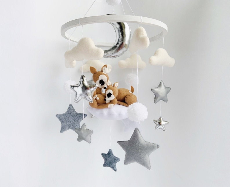 Woodland baby mobile Deer nursery decor Bambi neutral gender baby shower gift image 1