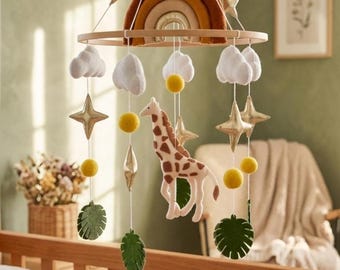 Boho Rainbow Baby Mobile, Giraffe Nursery Decor, Felt Crib Mobile, Gender Neutral Baby Gift, Sunshine Nursery Art, Celestial Decor