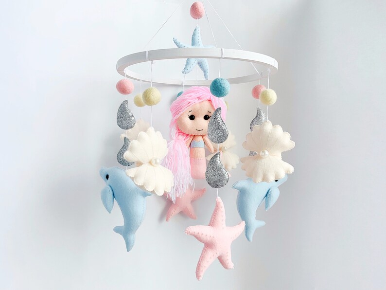 Mermaid Baby Mobile Girl Ocean Hanging Nursery Decor Dophins Etsy
