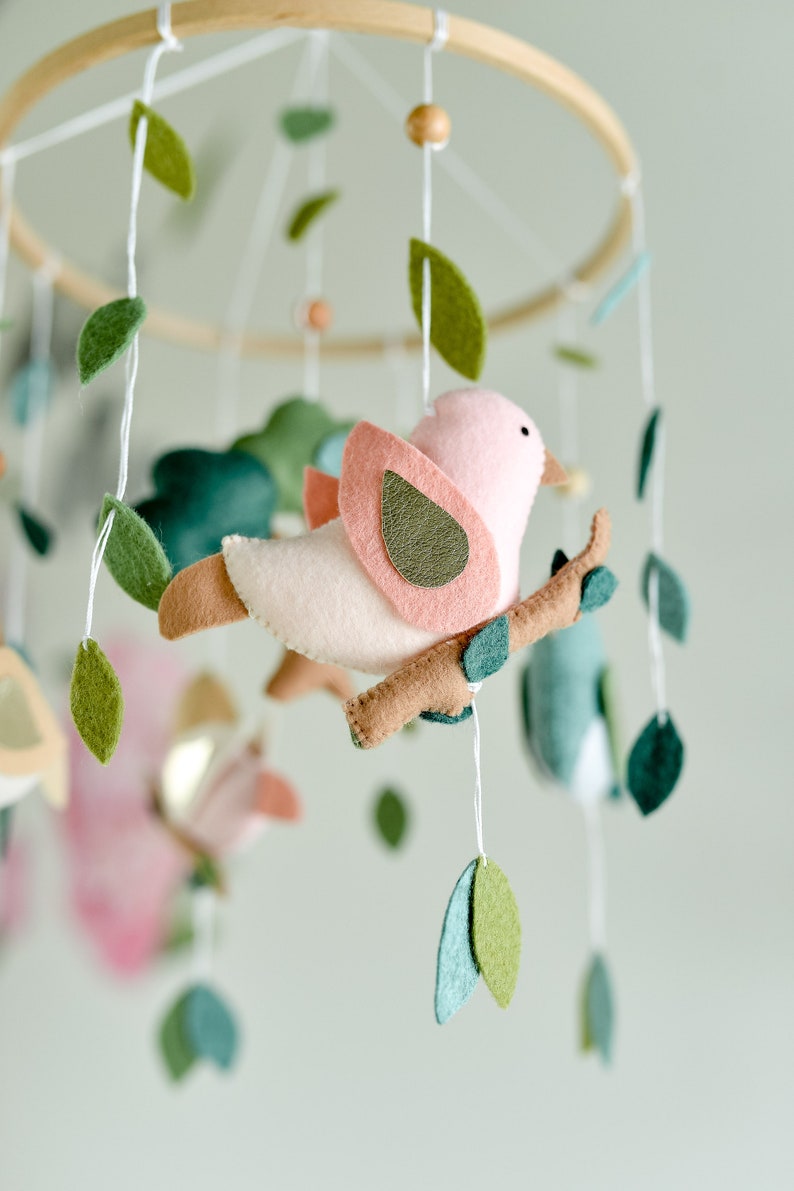 Bird nursery mobile Woodland mobile Baby girl woodland hanging Etsy