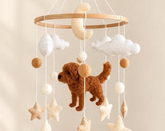 Personalized Dog Baby Mobile, Felt Puppy Crib Mobile, Neutral Nursery Decor, Custom Pet Gift