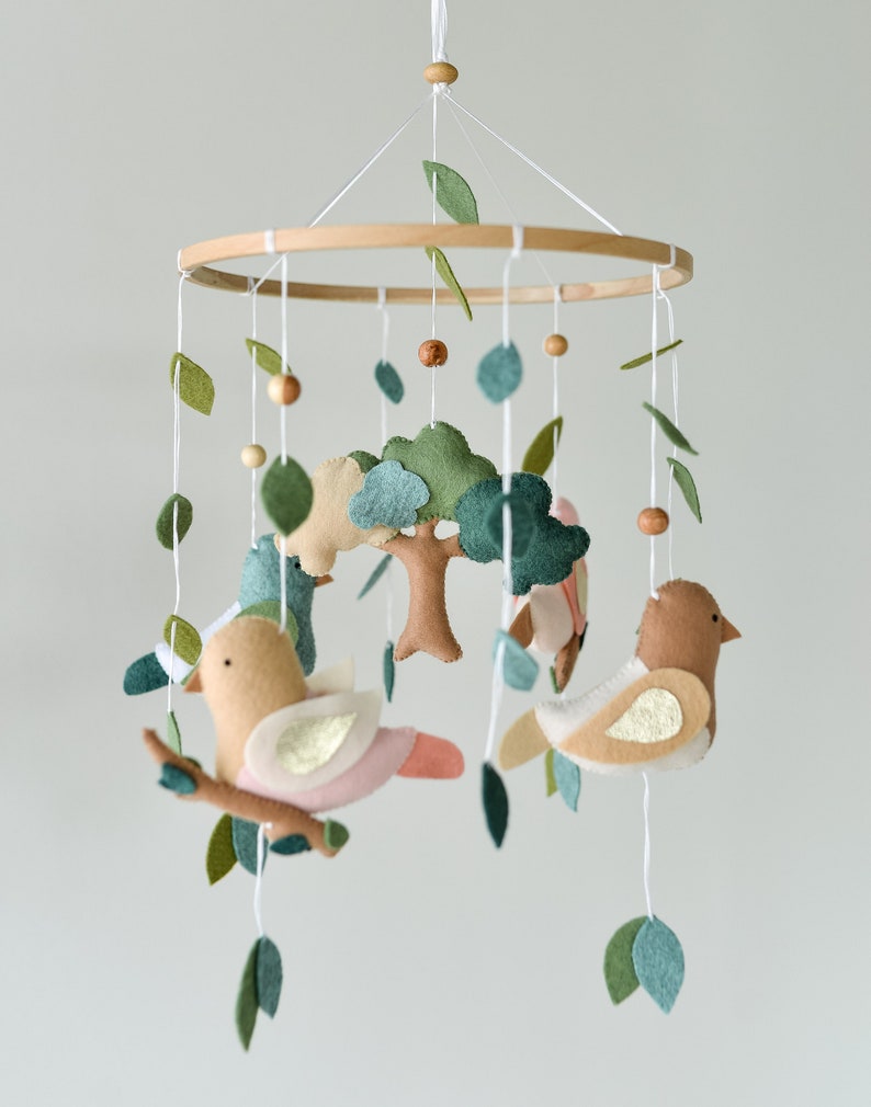 Bird Nursery Mobile Woodland Mobile Baby Girl Woodland Hanging Etsy