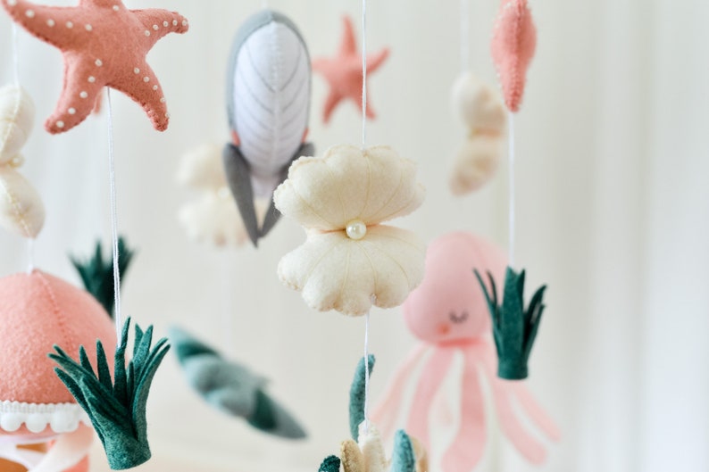 Whale mobile nursery Ocean crib mobile Baby girl mobile Octopus Jellyfish Stingray Shell mobile Rainbow mobile image 3