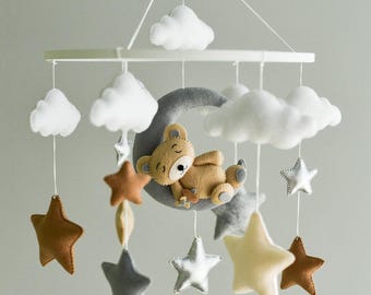 Teddy bear baby mobile Teddy bear nursery theme decor Neutral animals mobile
