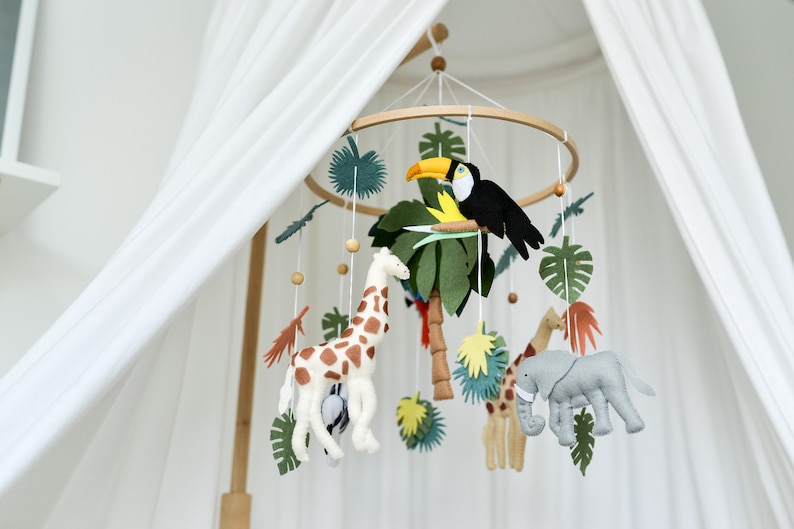 Safari nursery decor Jungle baby mobile Safari animal nursery decor Africa safari giraffe zebra Toucan exotic crib mobile image 6