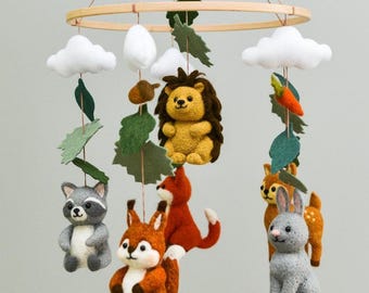 Needle Felted Baby Mobile Woodland Handmade Forest Animals Nursery Mobile