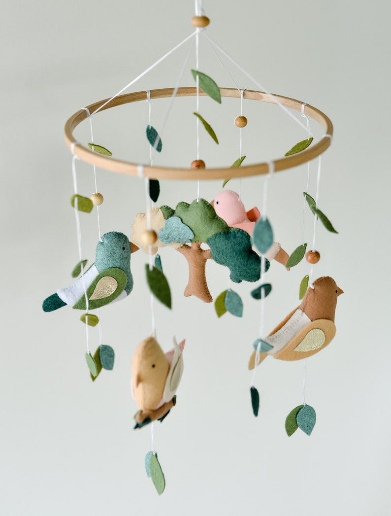 Bird nursery mobile Woodland mobile Baby girl woodland hanging Etsy