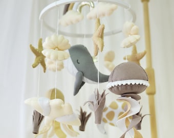 Baby mobile neutral animals - Baby mobile ocean - Nursery crib mobile neutral - Octopus Jellyfish Stingray Shell mobile - Rainbow mobile