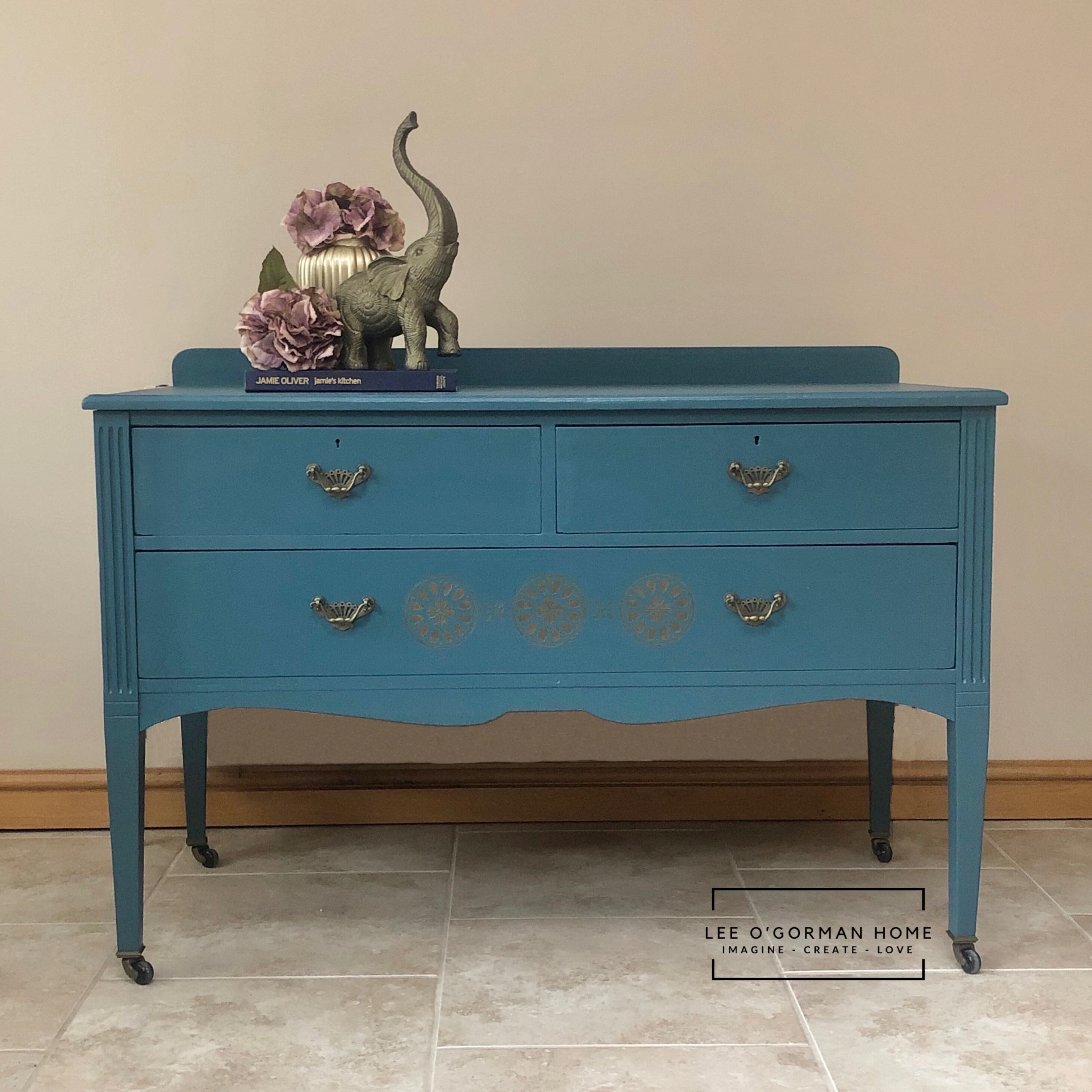 Vintage Sideboard Hand Painted Blue Furniture Living Room