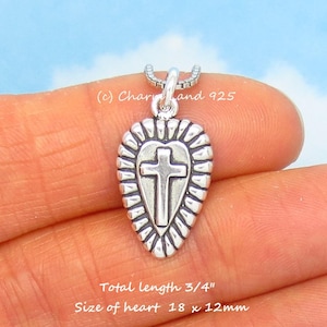 Dainty Sterling Silver Heart Cross Pendant Necklace: Oxidized Finish