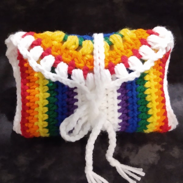 Colorful Rainbow Crochet Tarot Card Pouch Clutch Bag