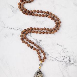 Handmade Rudraksha Mala with Deity Pendant | 108 Beads Prayer Necklace for Meditation, Mantra & Yoga