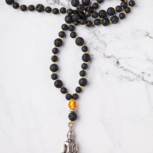 Handmade Lava Stone Japamala with Buddha Pendant | 108 Prayer Beads for Meditation, Yoga & Spiritual Practice
