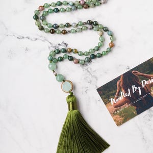 Handmade Green Aventurine, Imperial Jade & Moss Agate Mala – 108 Beads with Real Gold Pendant