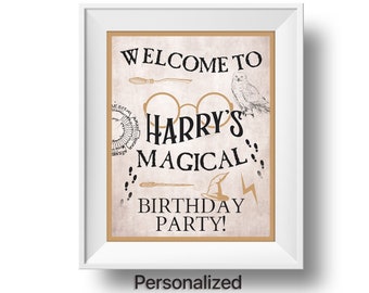 Witchcraft & Wizardry Sign, Sorcery Birthday Sign, Owl, Wand, Hat, Vintage Party, Decor, Birthday Sign, Printables, Digital, Magical Party