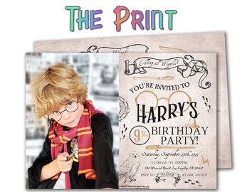 Witchcraft & Wizardry Picture Invitation, Sorcery Birthday Invitation, Owl, Wand, Hat Invitations, Magical Party Printables, Digital, Wizard