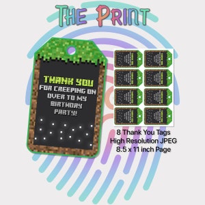 Pixelated Video Game Thank You Tags, Pixelated Video Game Thank You Labels, Video Game Invitations, Party, Printables, Digital, Boy Party