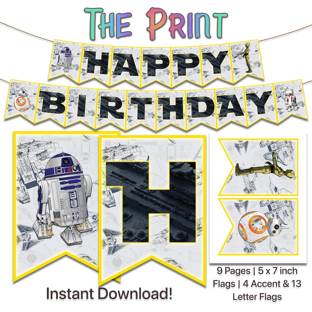 Star Wars Banner, Star Wars Happy Birthday Banner, Star Wars Favor, Digital, Printable, DIY ...
