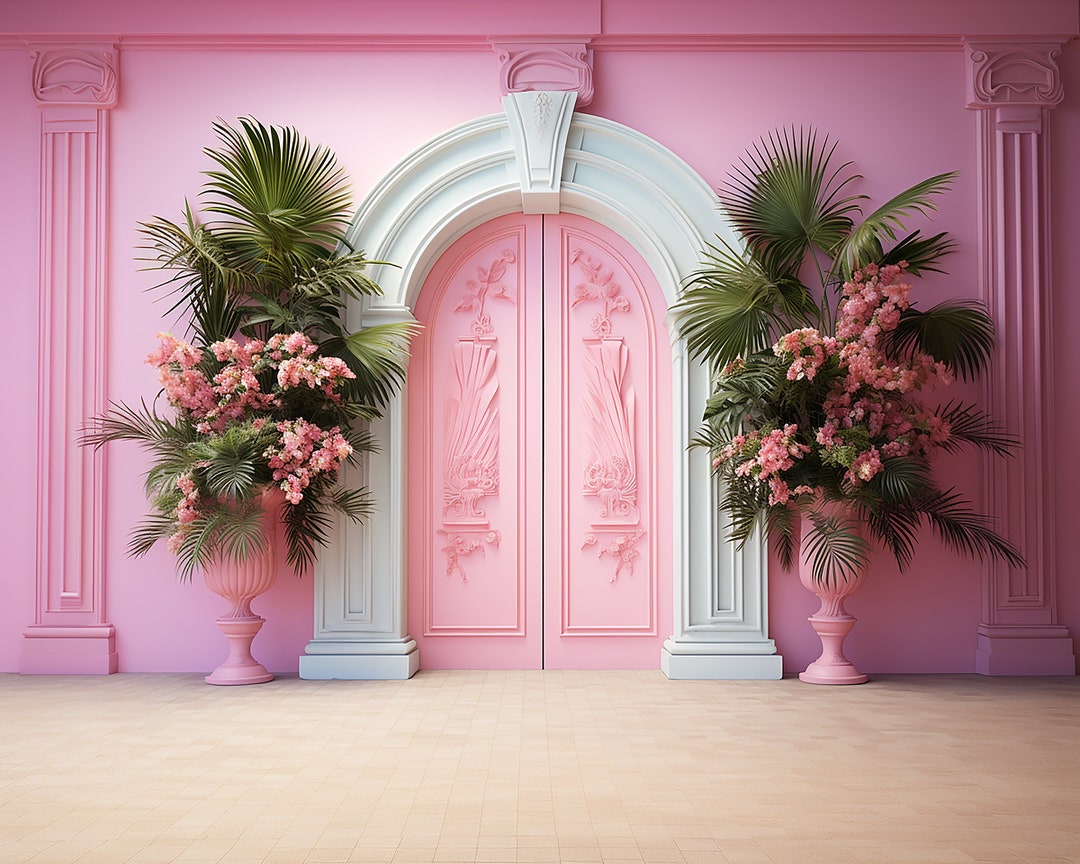 5 Pink Barbie Door Background for Photography, Digital Pink Wall Backdrop, Digital Pink Barbie