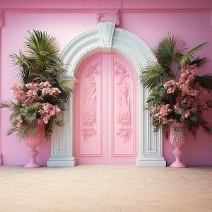 5 pink door background for photography, digital pink wall backdrop, digital pink backdrop for girls, pink digital wall flower