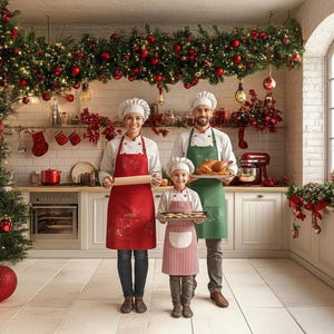 5 Digital Christmas kitchen backdrop, family photoshoot, children Christmas photo overlay, festive holiday scene, photo manipulation,