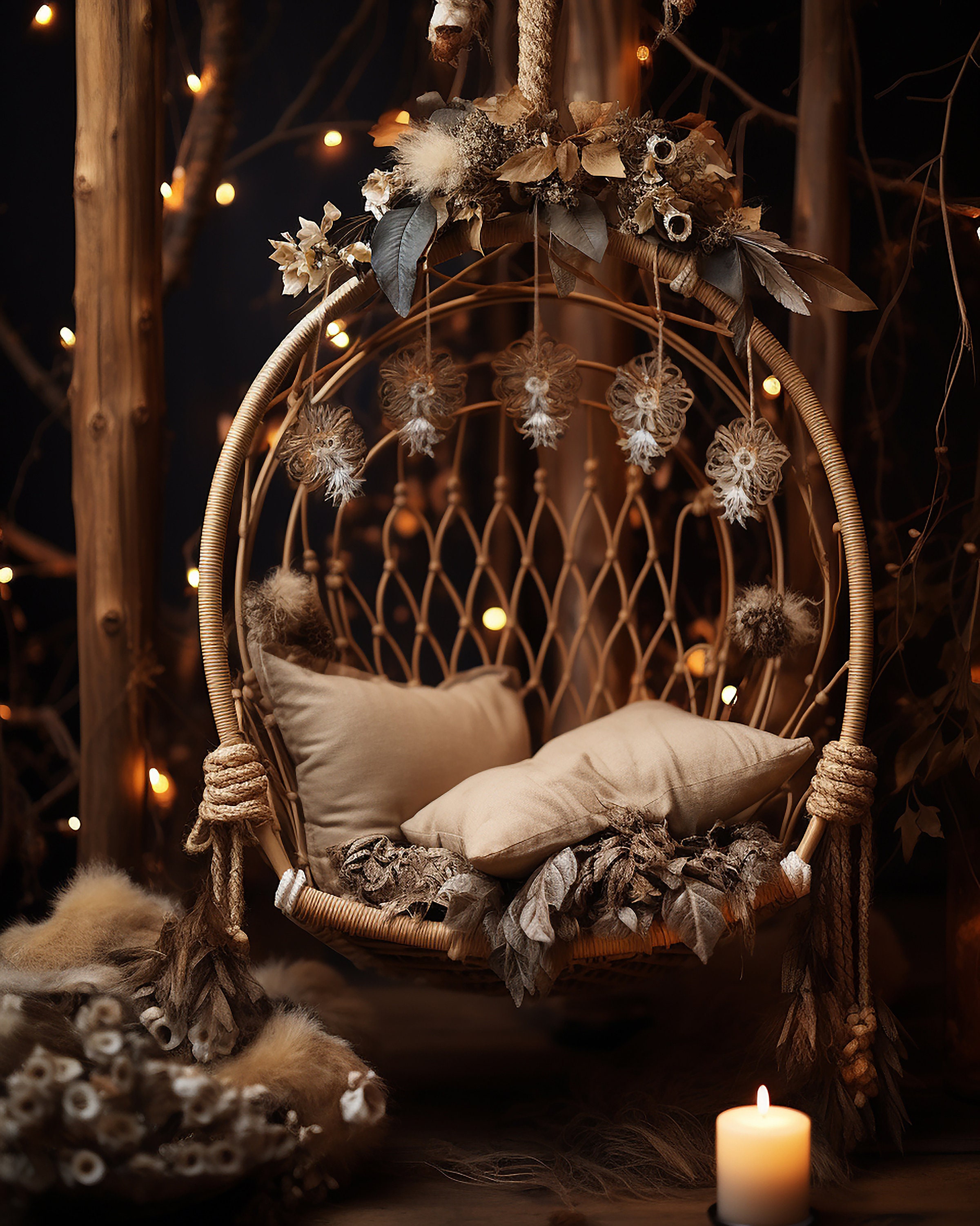 newborn digital swing in boho style, vertical format, newborn digital swing for photography, boho digital swing