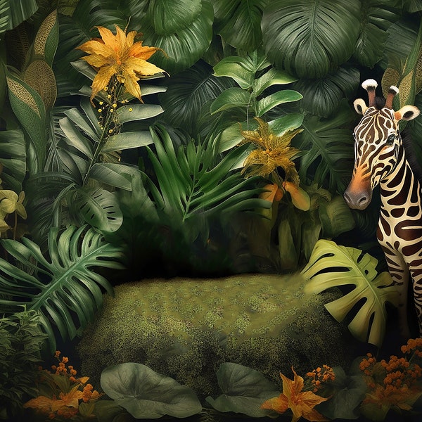 3 Newborn Digital jungle Backgrounds, jungle baby boy digital backdrop, photoshop overlay, fine art