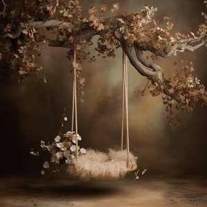 11 Branch Swing Digital Background, Newborn Baby swing, dark brown, woodland floral swing backdrop