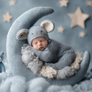 2 Elephant Newborn Face Insert, Moon Baby Digital Backdrop, Instant Download