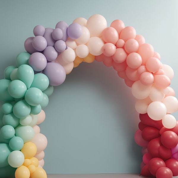 17 rainbow ballon digital arches, ballon arch, birthday backdrop, photo overlay, digital wedding props