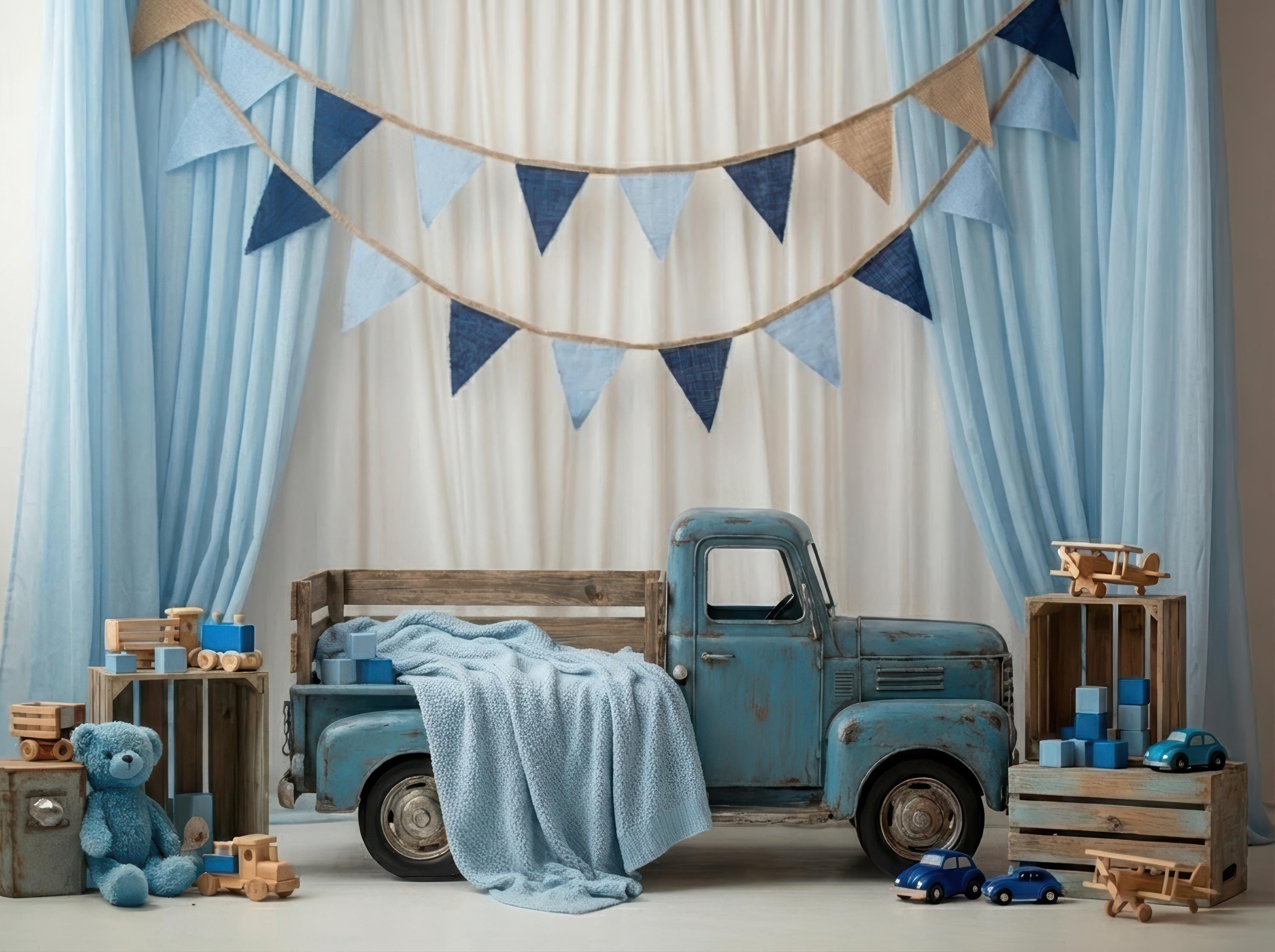 Rustic Blue Baby Boy Digital Backdrop With Vintage Truck, Plus Bonus ...