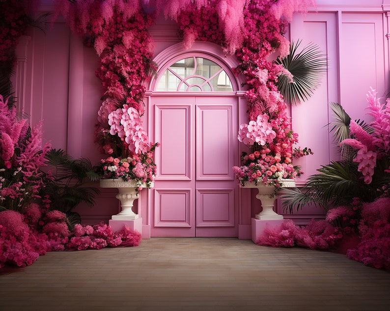 5 Pink Barbie Door Background for Photography, Digital Pink Wall Backdrop, Digital Pink Barbie