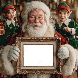 Santa and Elves Christmas Photo Frame Backdrop Digital Download Festive Holiday Background for Family or Kids Photo Manipulation