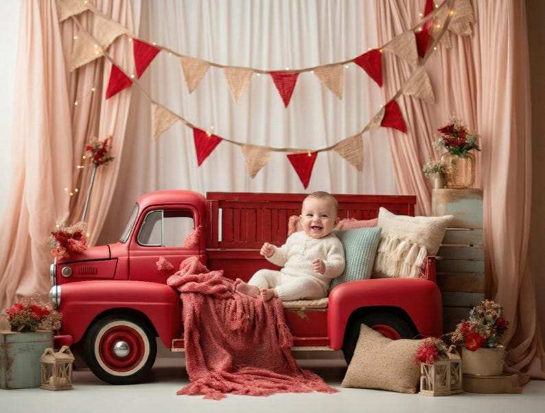 Rustic Red Baby Boy Digital Backdrop With Vintage Truck, Newborn ...