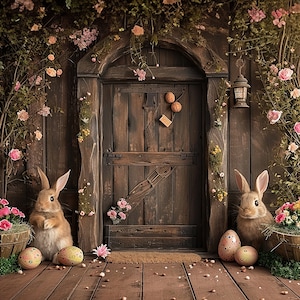 5 décors numériques de porte de Pâques, accessoires photo de Pâques, fond numérique photo de printemps, toile de fond de studio Pâques, toile de fond de Pâques pour enfants