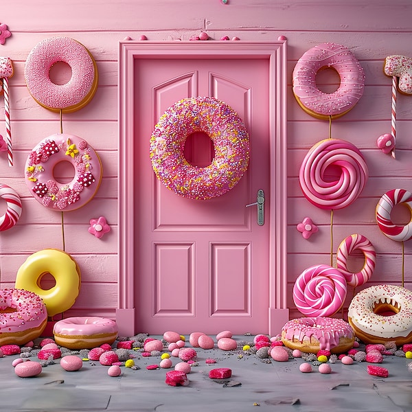 pink donuts room Digital Backdrops/ kids and birthday Overlays/ Photoshop overlays donuts birthday , Backdrops, Photography pink Background